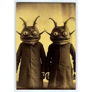 Vintage Style 4x6 Halloween Photo of Two Men in Monster Costumes
